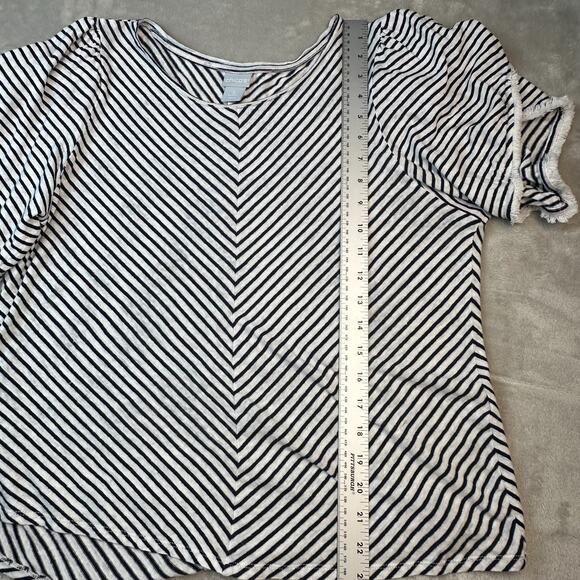 Chico's Navy White Stripe Fringed Flutter Short Sleeve 100% Linen Top Sz 3 ( L ) - Picture 11 of 16